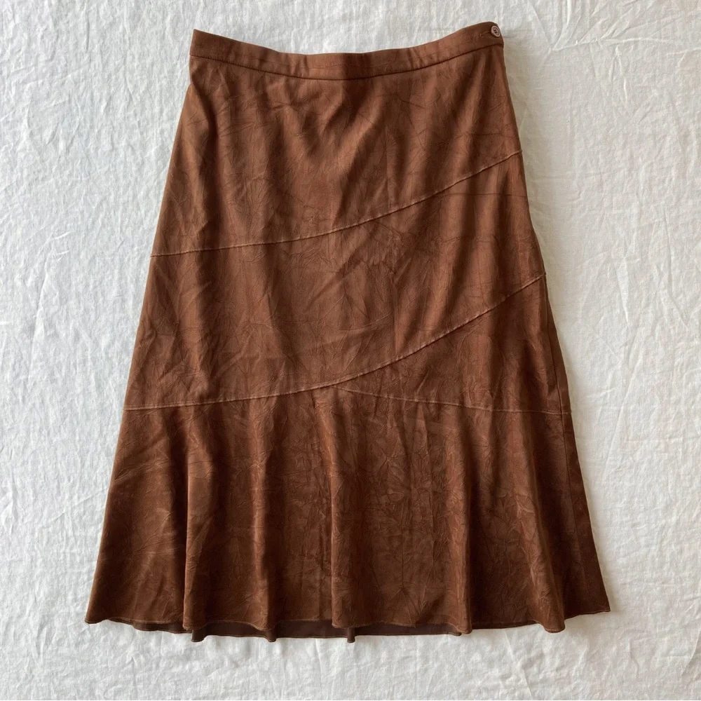 ‼️SOLD‼️ Vintage faux suede mid rise chocolate brown midi skirt - Picture 4 of 7